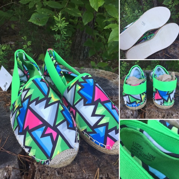 Loudmouth Slip On Espadrilles Loafers Retro Style Geometric Bright Green - Picture 8 of 8